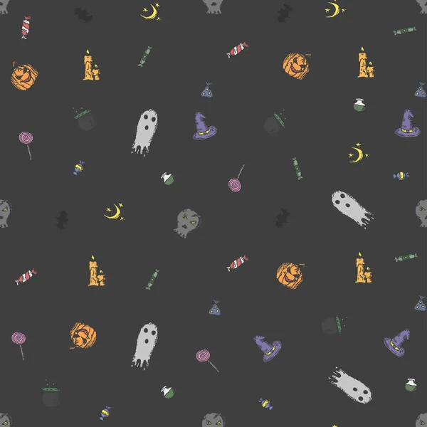 Seamless Halloween Pattern Doodle Vector Halloween Background — 图库矢量图片