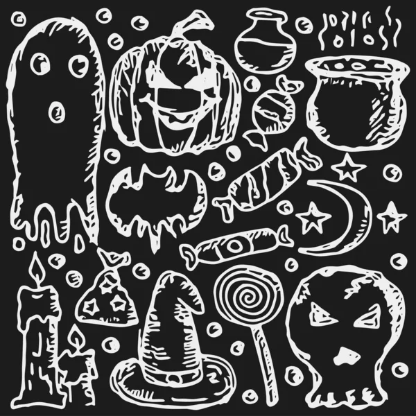 Doodle Halloween Icons Halloween Vector Background — ストックベクタ