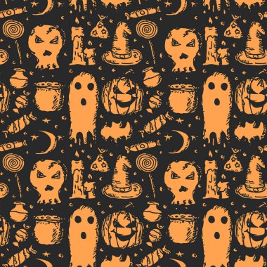 Seamless halloween pattern. Doodle vector halloween background