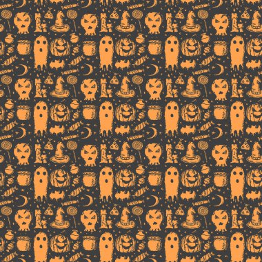 Seamless halloween pattern. Doodle vector halloween background