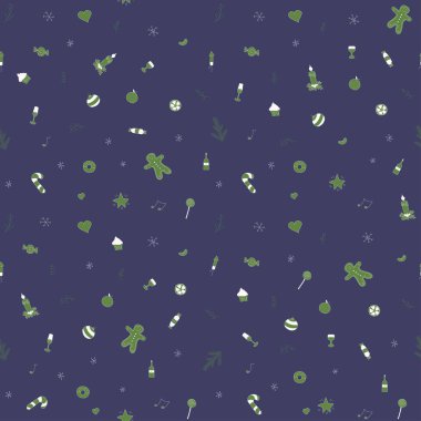 Kusursuz Noel şablonu. Yeni yıl geçmişi. Noel ve yeni yıl simgeleriyle karalama çizimi