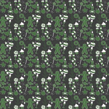 Kusursuz Noel şablonu. Yeni yıl geçmişi. Noel ve yeni yıl simgeleriyle karalama çizimi