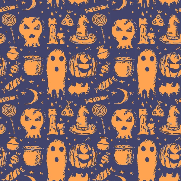 Seamless Halloween Pattern Doodle Vector Halloween Background — Vetor de Stock
