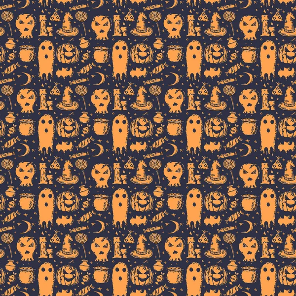 Seamless Halloween Pattern Doodle Vector Halloween Background — Archivo Imágenes Vectoriales