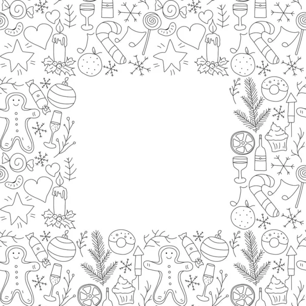 Weihnachtsrahmen Hintergrund Zum Neuen Jahr Doodle Weihnachten Und Neujahr Illustration — Stockvektor