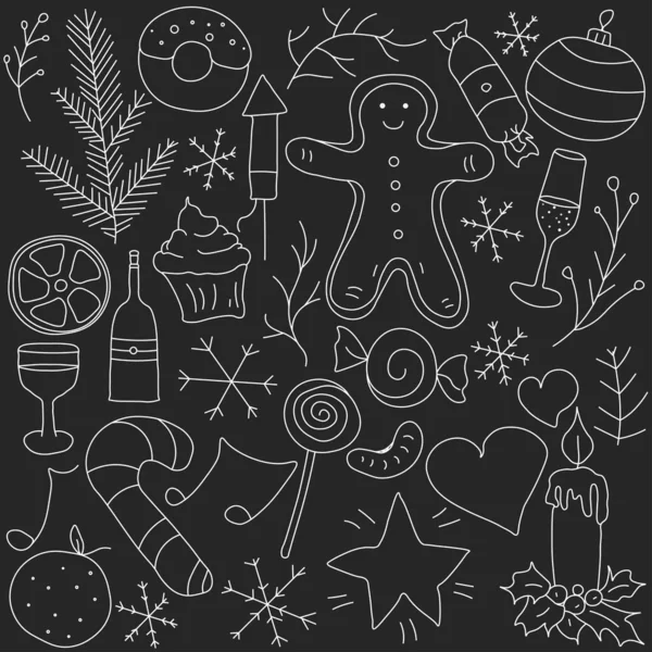 Christmas Icons New Year Background Doodle Illustration Christmas New Year — Stock Vector