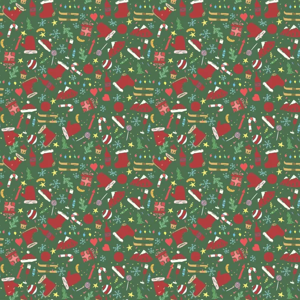 Seamless Christmas Pattern New Year Background Doodle Illustration Christmas New — Stock Vector