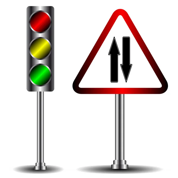 Светофор и дорожный знак — стоковый вектор