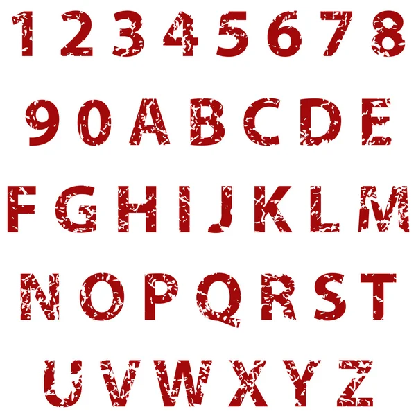 Grunge alfabeto completo y números — Vector de stock