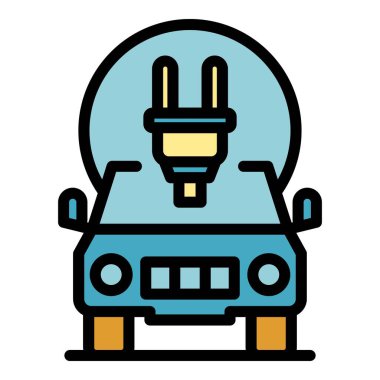 Şehir hibrit araba simgesi renk ana hatları vektörü