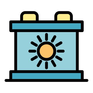 Güneş pili simgesi renk dış hat vektörü