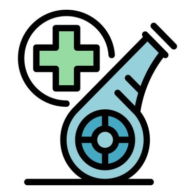 Spor tıbbi ıslık simgesi renk ana hatları vektörü