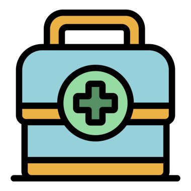 Spor doktoru ilk yardım seti simgesi renk ana hatları vektörü