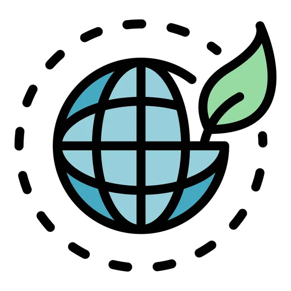 Globus mit Blattsymbol farbiger Umrissvektor — Stockvektor