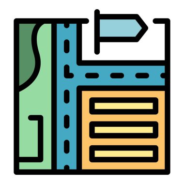 Araba yolculuğu şehir haritası simgesi renk ana hatları vektörü