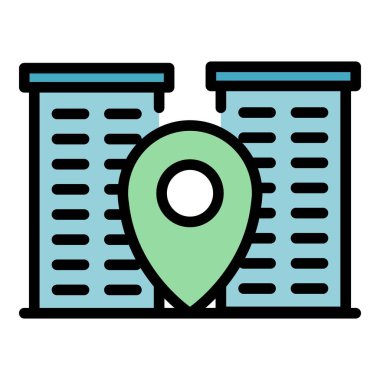 Şehir oluşturma konumu simgesi renk ana hatları vektörü