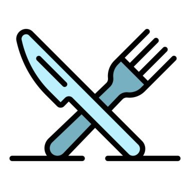 Çapraz bıçak çatal simgesi renk dış hat vektörü