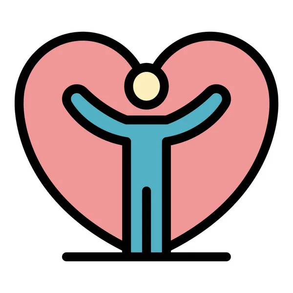 Hombre mantener bono corazón icono color contorno vector — Archivo Imágenes Vectoriales