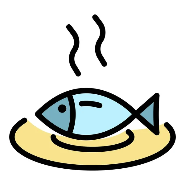 Vecteur de contour de couleur icône poisson cuit chaud — Image vectorielle