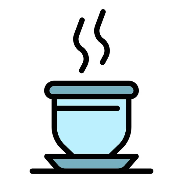 Hot φλιτζάνι καφέ εικονίδιο χρώμα περίγραμμα διάνυσμα — Διανυσματικό Αρχείο