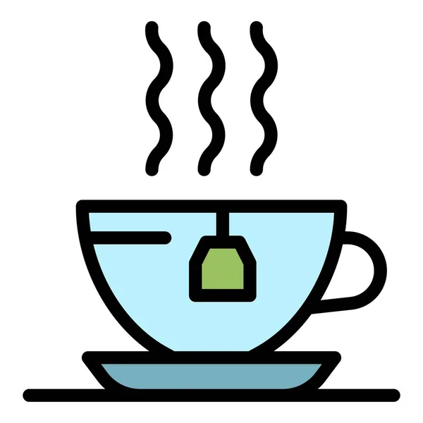Sıcak çay fincanı simgesi renk ana hatları vektörü — Stok Vektör