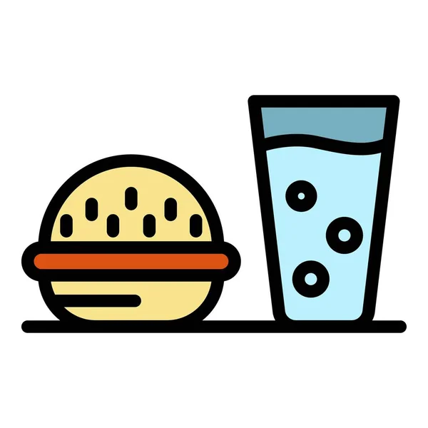 Ikon kaca soda burger warna vektor garis luar Stok Vektor
