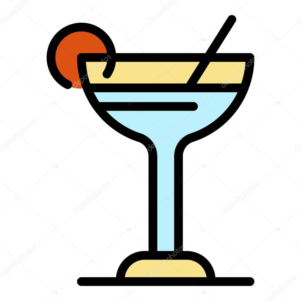 Cocktail cup icon. Outline cocktail cup vector icon color flat isolated