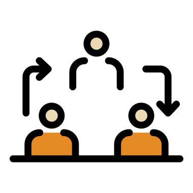 Üç kişi ve ok simgesi renk ana hatları vektörü