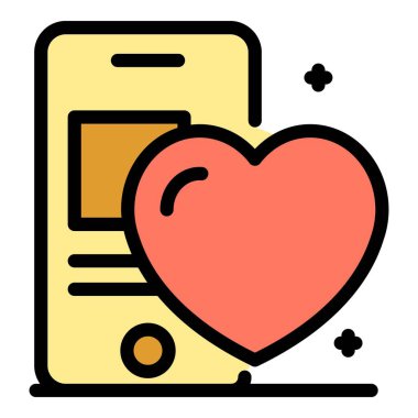 Akıllı telefon ve kalp sağlığı simgesi renk ana hatları vektörü