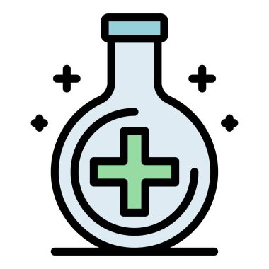 Tıbbi haç simgesi içeren matara renk ana hatları vektörü