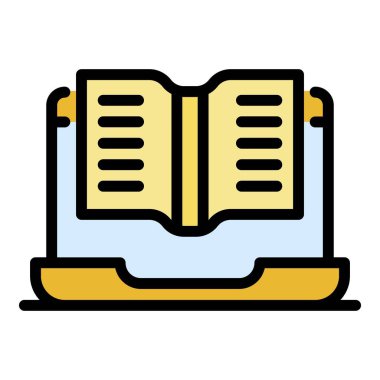 Dizüstü bilgisayar ekranı simgesi renk ana hatları vektörü üzerine kitap