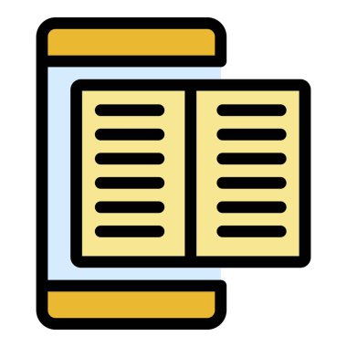 Akıllı telefon simgesi renk ana hatları vektörü hakkında ders kitabı aç