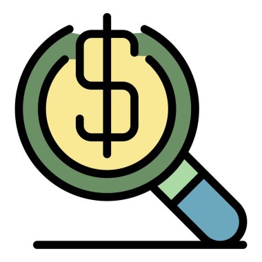 Büyüteç dolar simgesi renk ana hatları vektörü