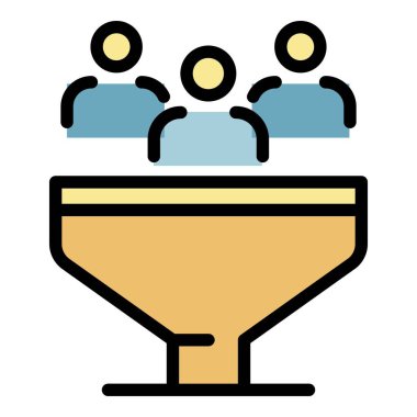 Satış hunisi simge renk ana hatları vektöründeki insanlar