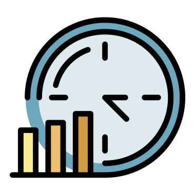 Çizelge ve saat simgesi renk ana hatları vektörü