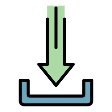 Aşağı ok ve braket simgesi renk ana hatları vektörü