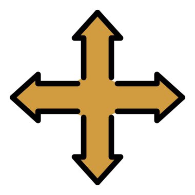 Dört yönlü ok simgesi renk ana hatları vektörü