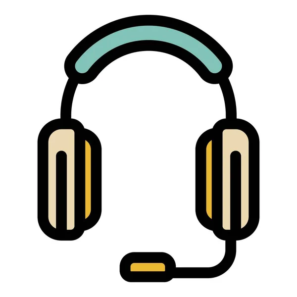 Auriculares con micrófono icono color contorno vector — Vector de stock