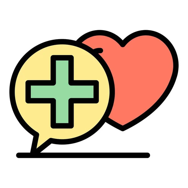 Cross in chat bubble and heart icon color outline vector — Stock Vector