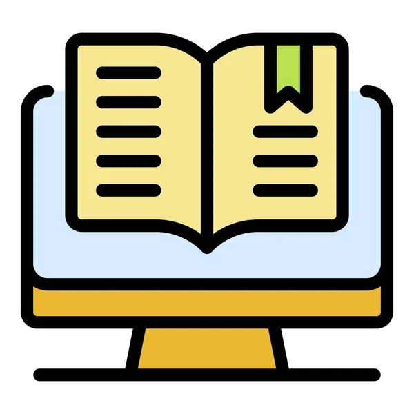 Abrir libro de computadora icono color contorno vector — Vector de stock