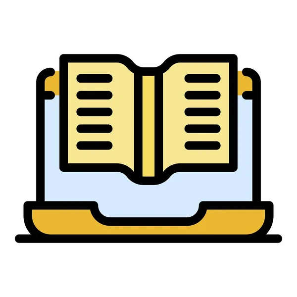 Book on laptop icon color outline vector — Stockový vektor