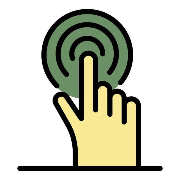 Το δάχτυλο πατά ένα εικονίδιο κουμπί διάνυσμα περίγραμμα χρώματος — Διανυσματικό Αρχείο