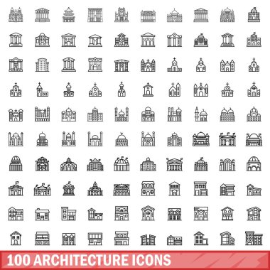 100 Mimarlık Icons set, anahat stili