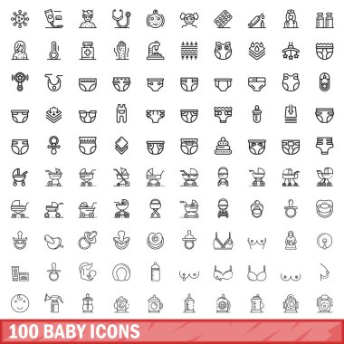 100 Icons set, anahat stili bebeğim