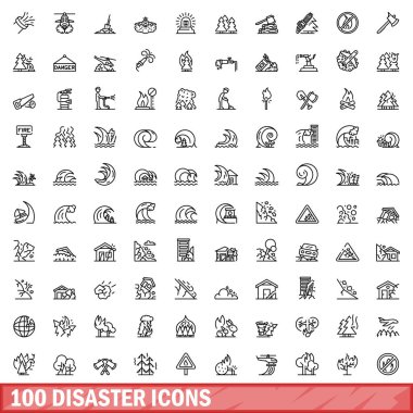 100 afet Icons set, anahat stili