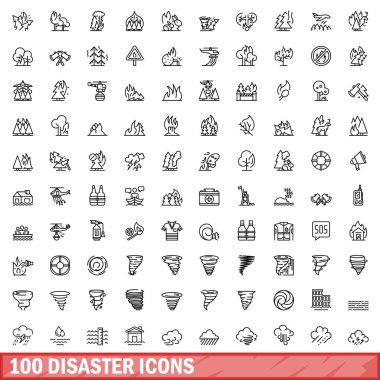 100 afet Icons set, anahat stili