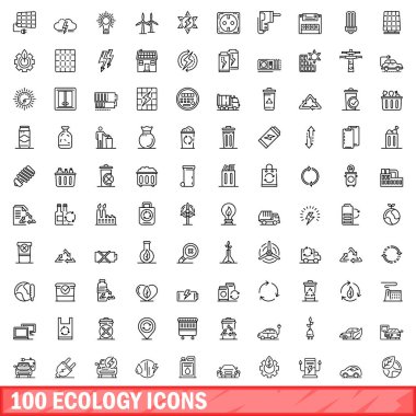 100 ekoloji Icons set, anahat stili