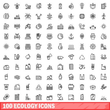 100 ekoloji Icons set, anahat stili