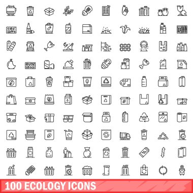 100 ekoloji Icons set, anahat stili