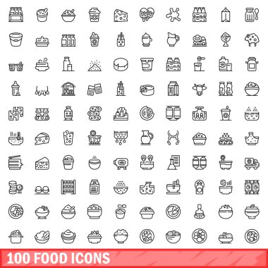 100 gıda Icons set, anahat stili